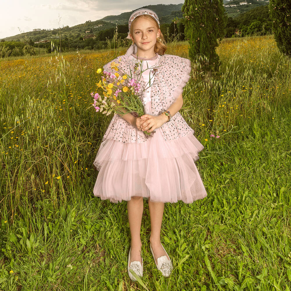 Junona-Girls Pink Asymmetric Tulle Dress | Childrensalon Outlet