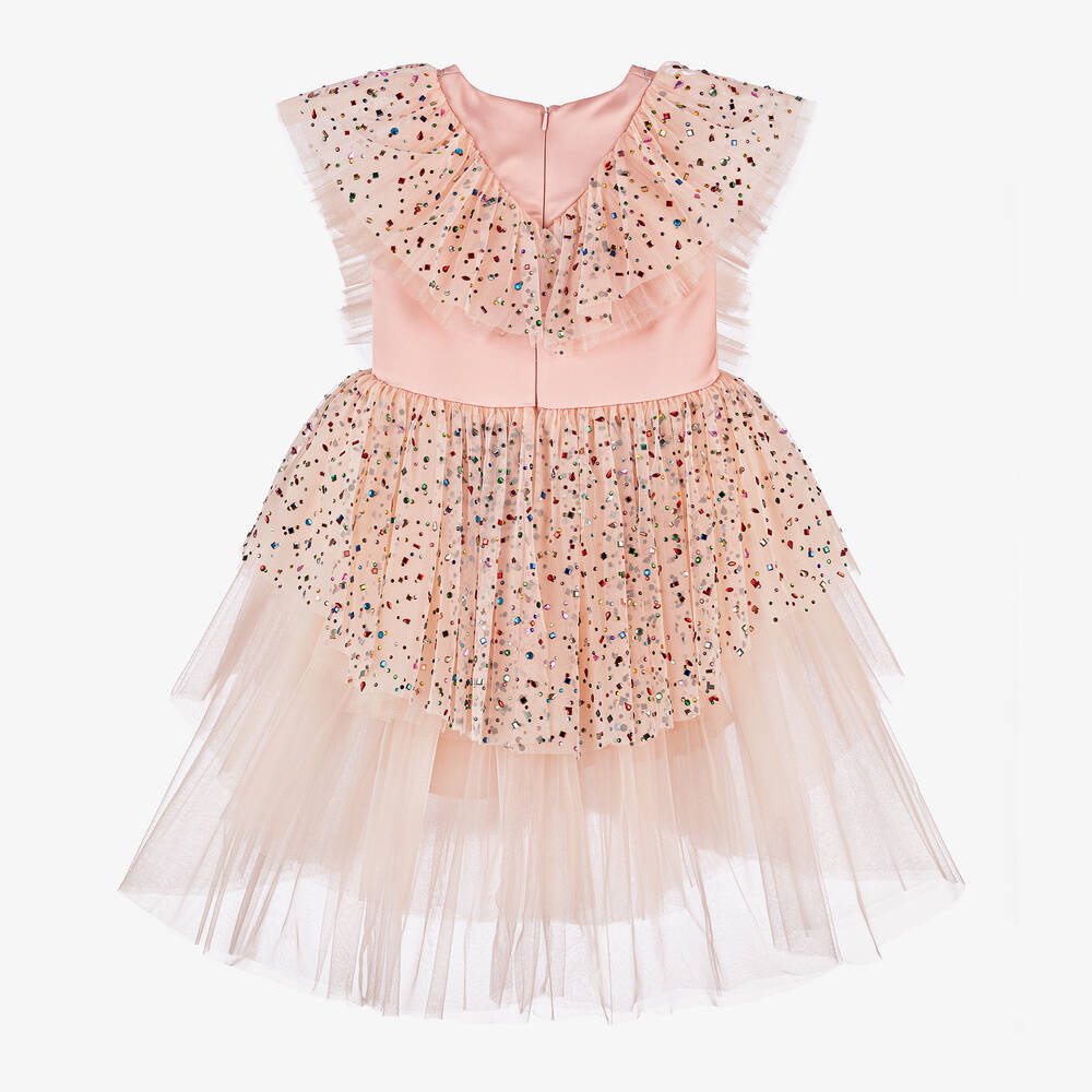 Junona-Girls Pink Asymmetric Tulle Dress | Childrensalon Outlet