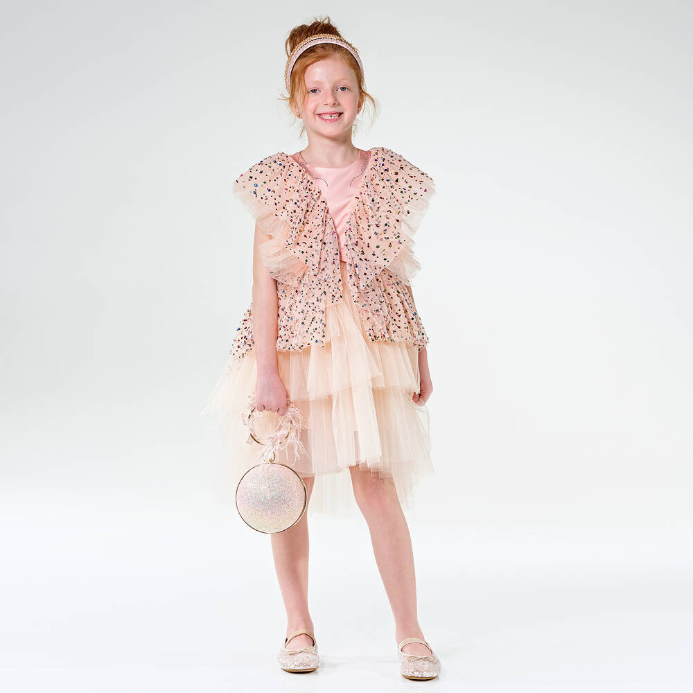 Junona-Girls Pink Asymmetric Tulle Dress | Childrensalon Outlet