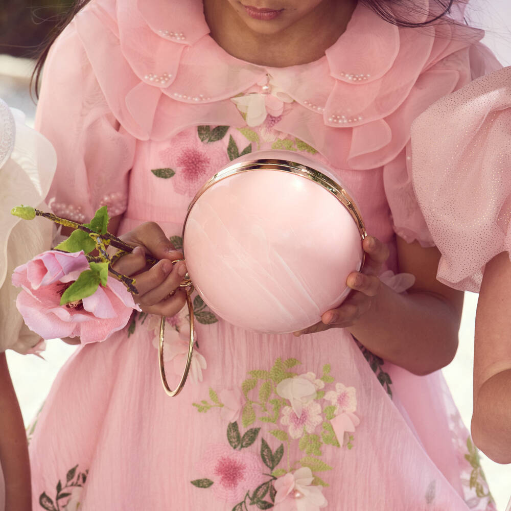 Junona-Girls Pink Ball Handbag with Diamanté Handle | Childrensalon Outlet