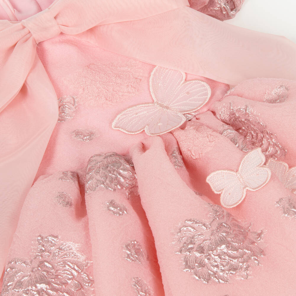 Junona-Girls Pink Brocade Floral Frock | Childrensalon Outlet
