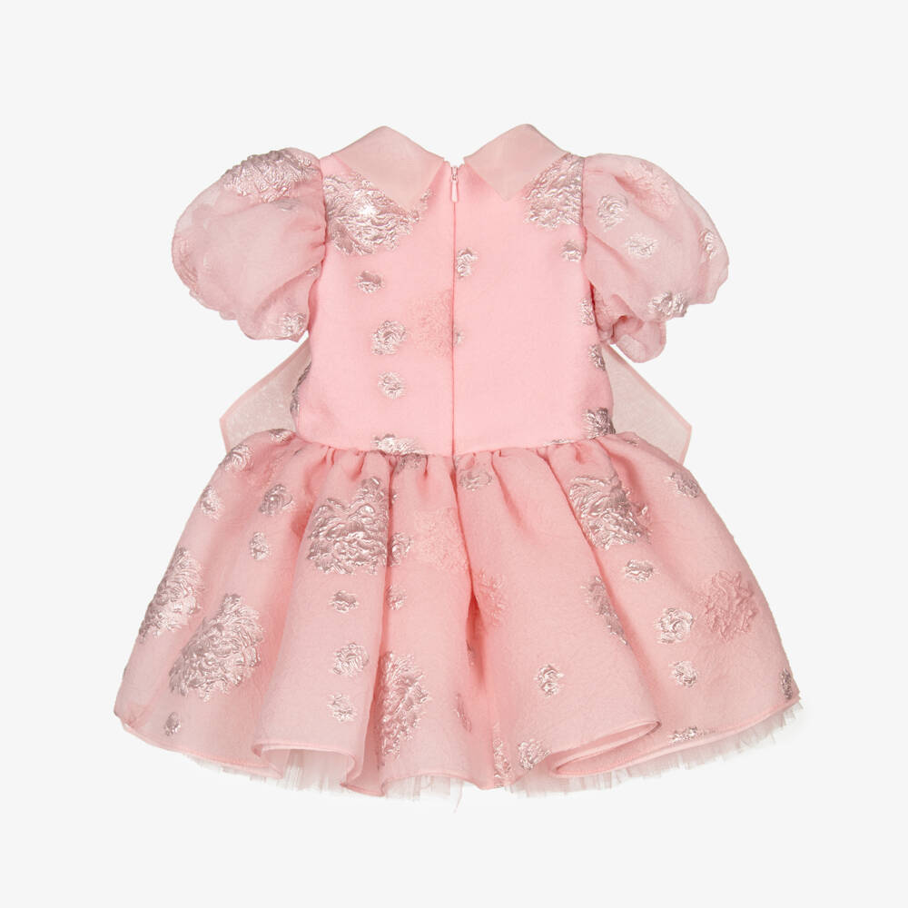 Junona-Girls Pink Brocade Floral Frock | Childrensalon Outlet