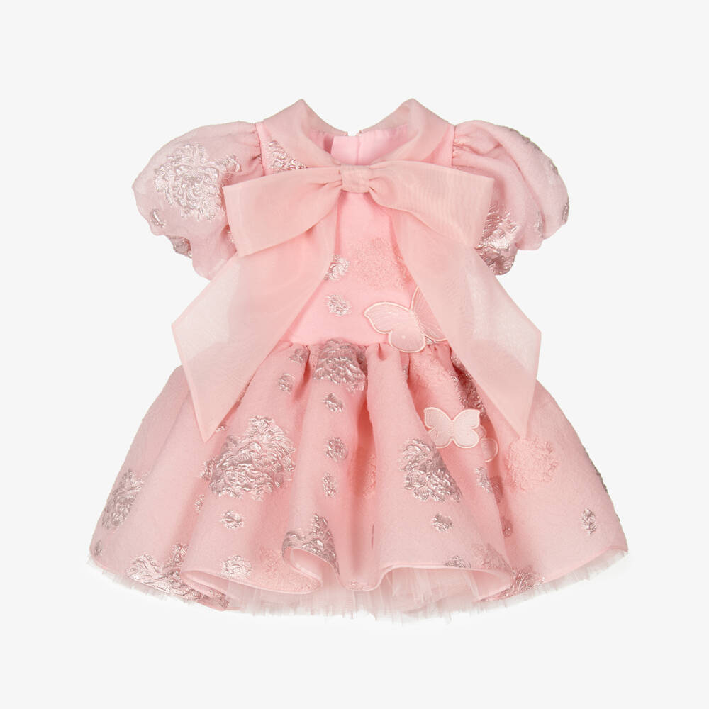Junona-Girls Pink Brocade Floral Frock | Childrensalon Outlet