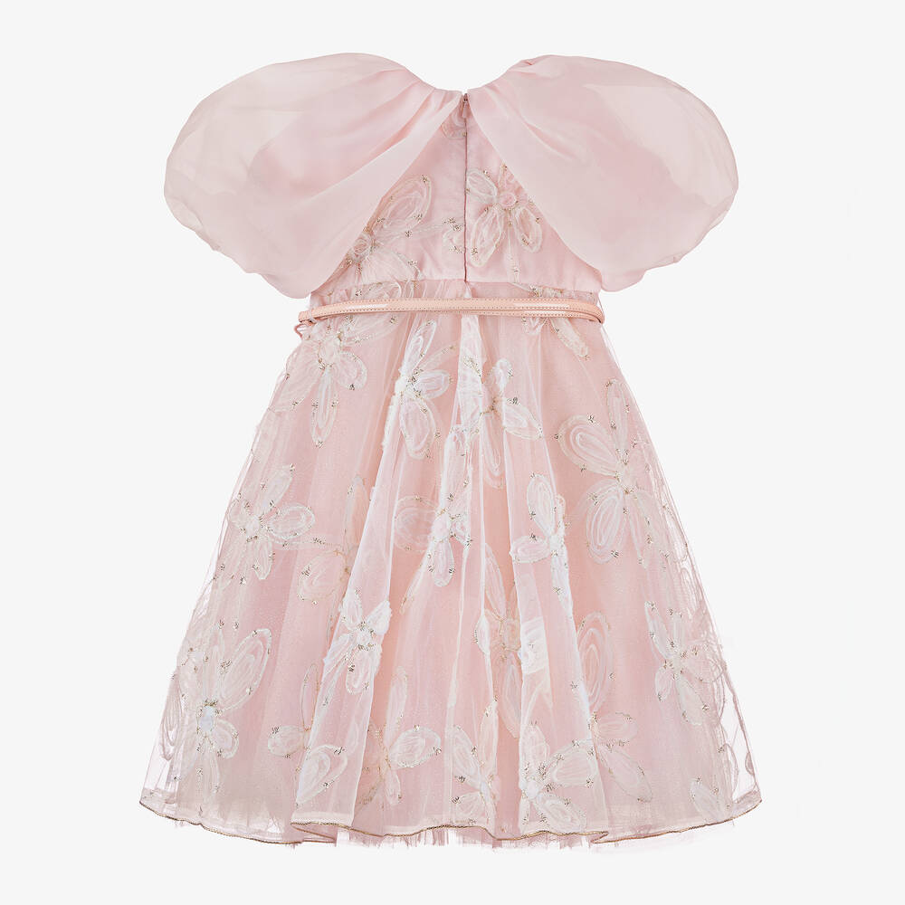 Junona - Girls Pink Butterfly & Floral Tulle Dress