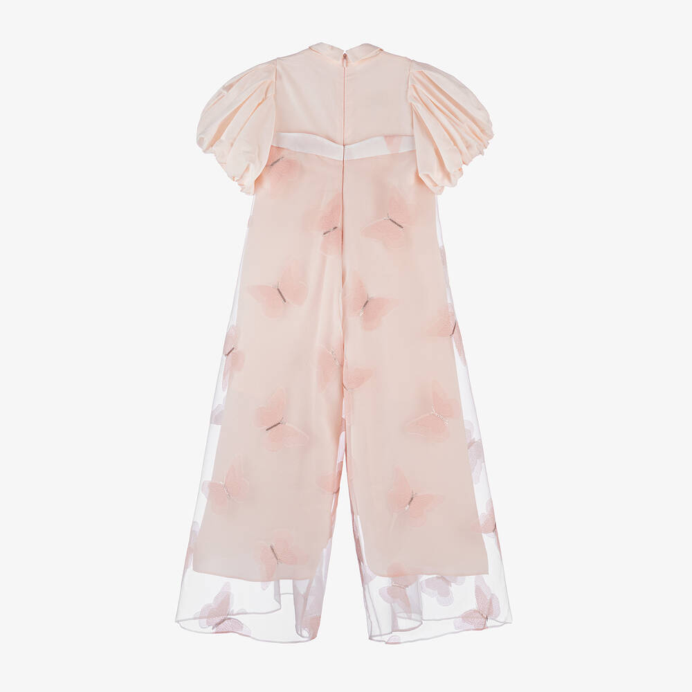 Junona-Girls Pink Butterfly Organza Jumpsuit | Childrensalon Outlet