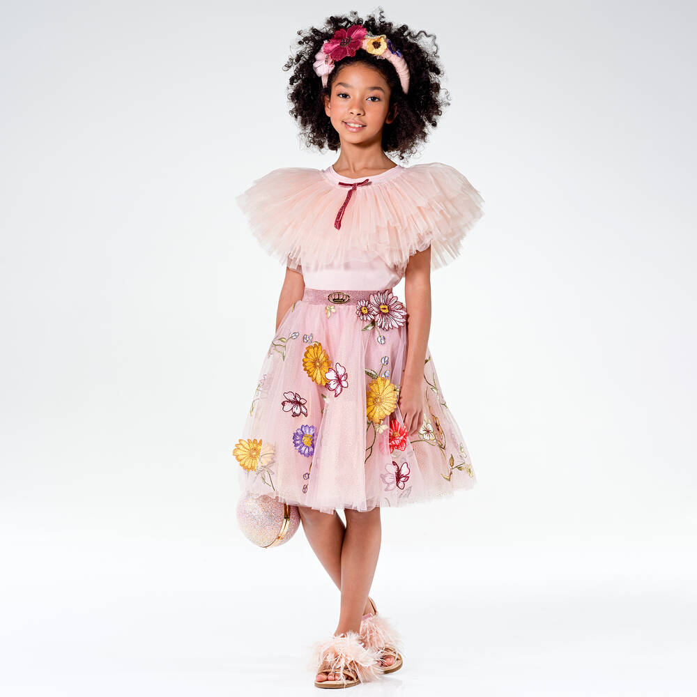 Junona-Girls Pink Cotton & Tulle T-Shirt | Childrensalon Outlet