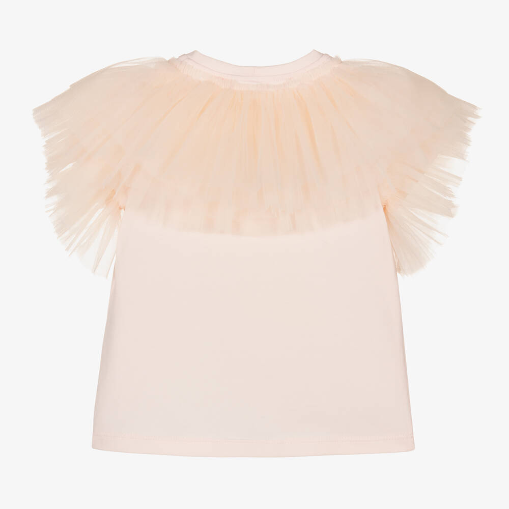 Junona-Girls Pink Cotton & Tulle T-Shirt | Childrensalon Outlet