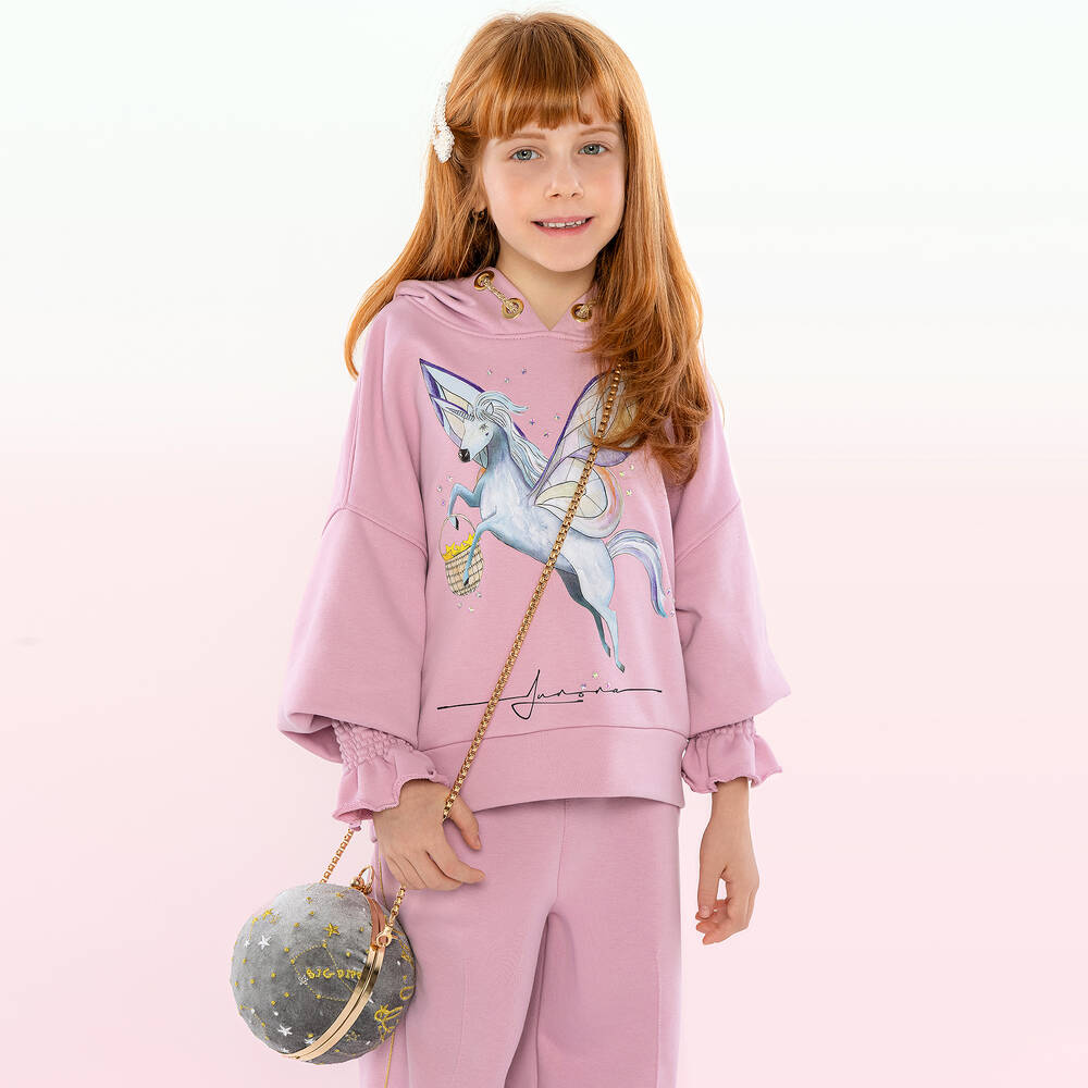 Junona-Girls Pink Cotton Unicorn Hoodie | Childrensalon Outlet