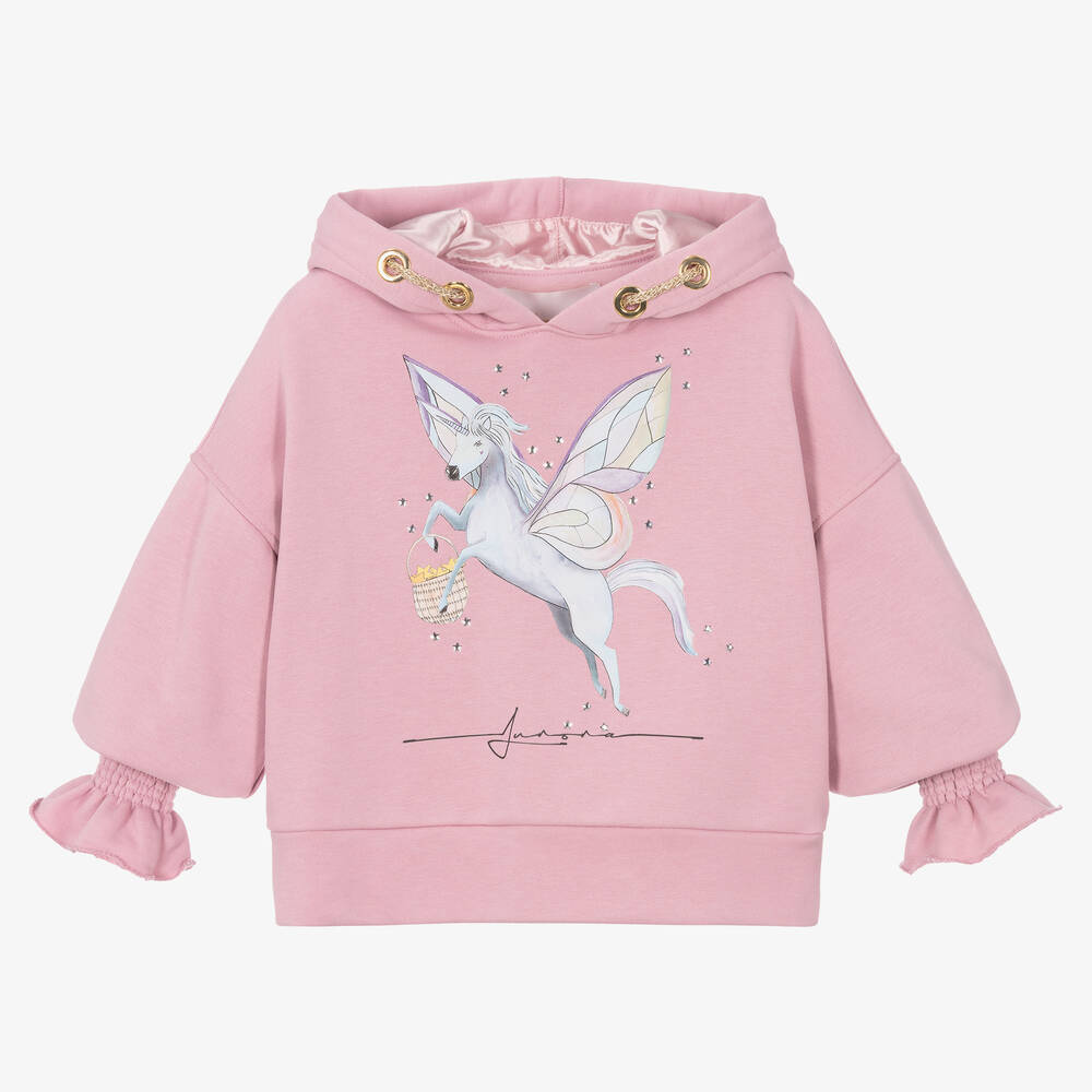 Junona - Sweat à capuche rose Licorne Fille | Childrensalon