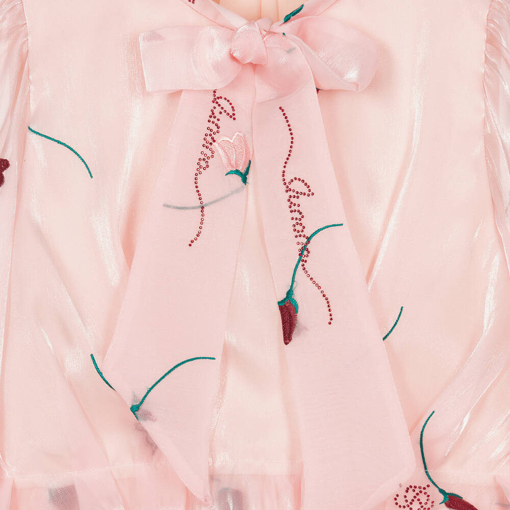 Junona-فستان أورغانزا وشيفون مطرز لون زهري فاتح | Childrensalon Outlet