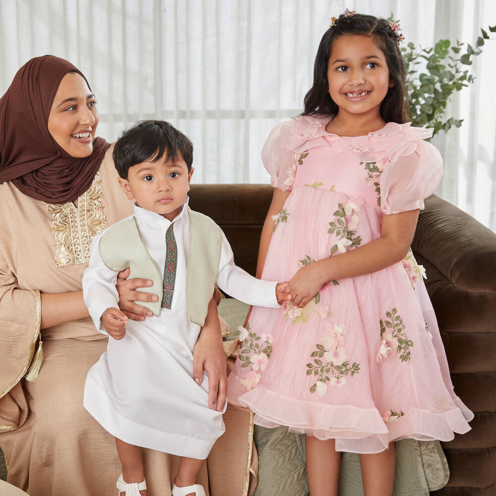 Junona-Girls Pink Embroidered Floral Crêpe & Organza Dress | Childrensalon Outlet