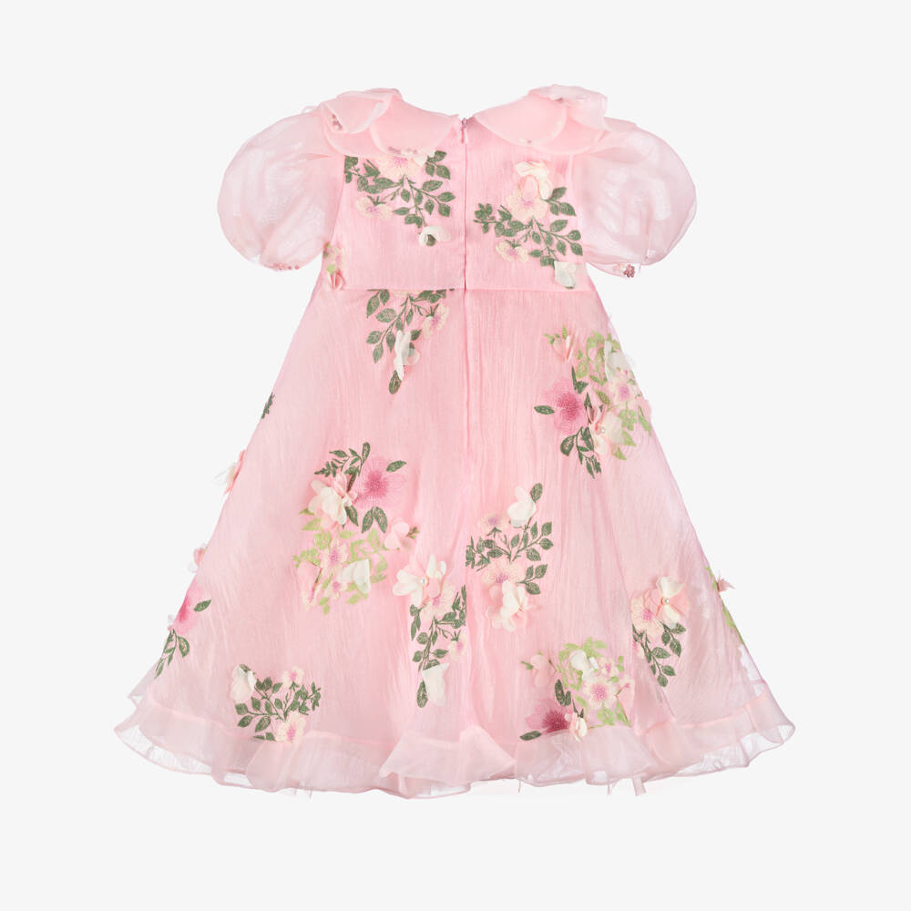 Junona-Girls Pink Embroidered Floral Crêpe & Organza Dress | Childrensalon Outlet