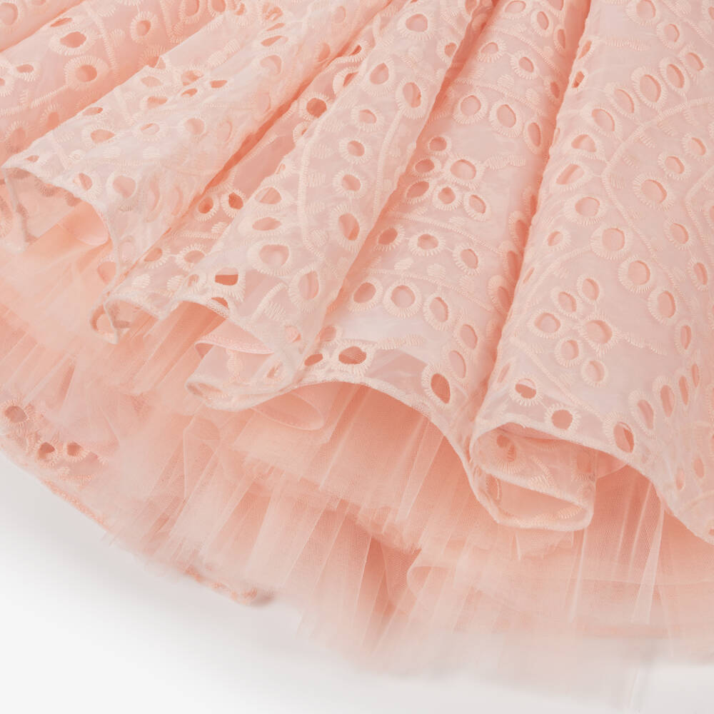 Junona-Girls Pink Embroidered Organza Bow Dress | Childrensalon Outlet