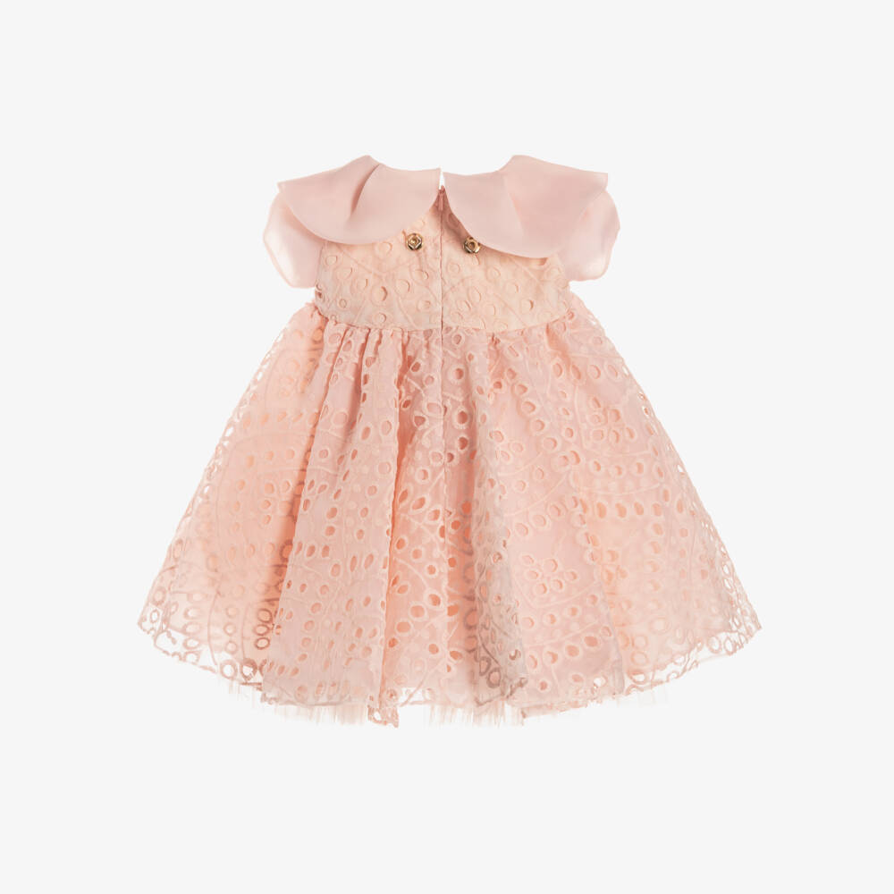 Junona-Girls Pink Embroidered Organza Bow Dress | Childrensalon Outlet