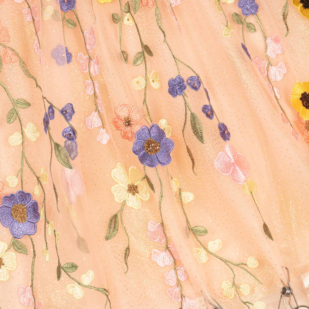 Junona-فستان أورغانزا مطرز لون زهري مرجاني | Childrensalon Outlet