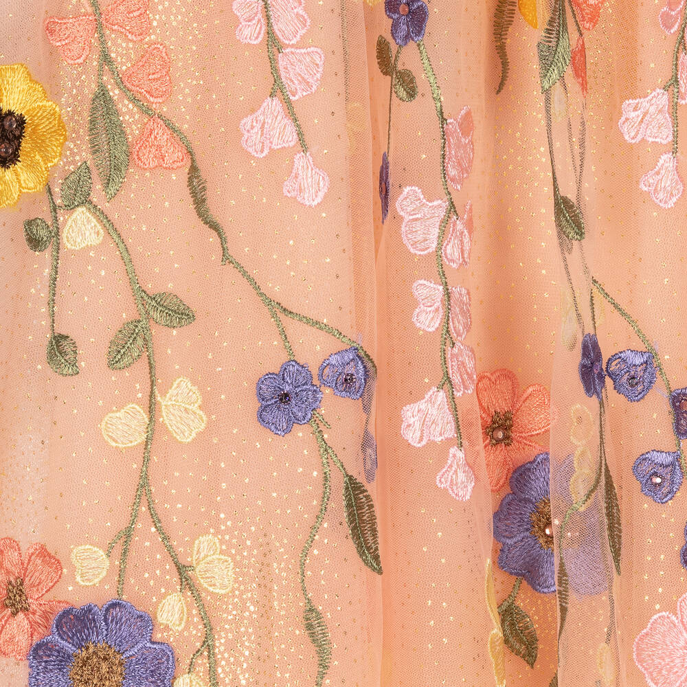 Junona-فستان أورغانزا مطرز لون زهري مرجاني | Childrensalon Outlet