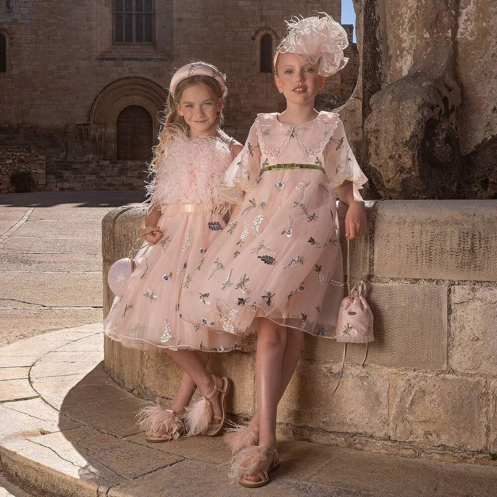 Junona - Girls White Tulle Dress With Collar | Childrensalon