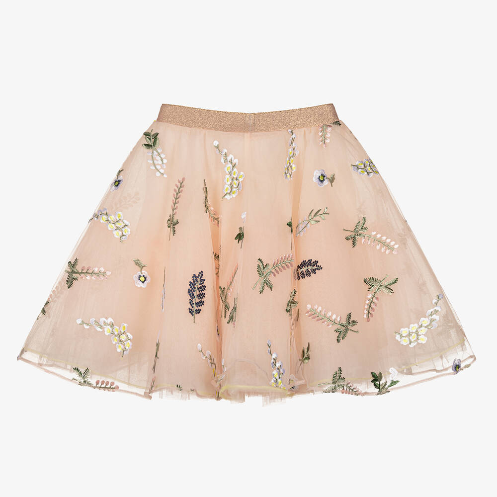 Junona-Girls Pink Embroidered Tulle Skirt | Childrensalon Outlet