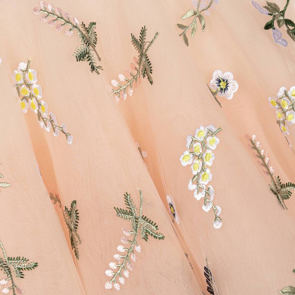 Junona-Girls Pink Embroidered Tulle Skirt | Childrensalon Outlet