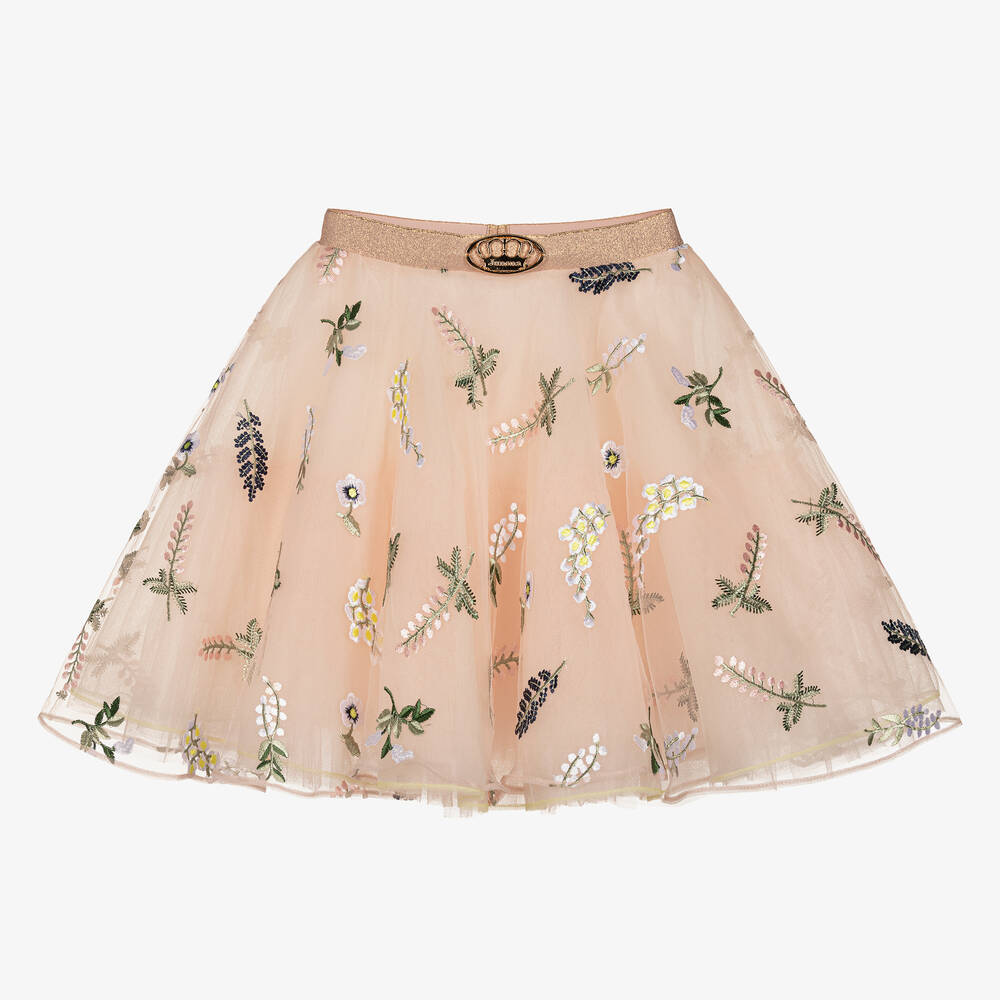 Junona - Girls Pink Embroidered Tulle Skirt | Childrensalon
