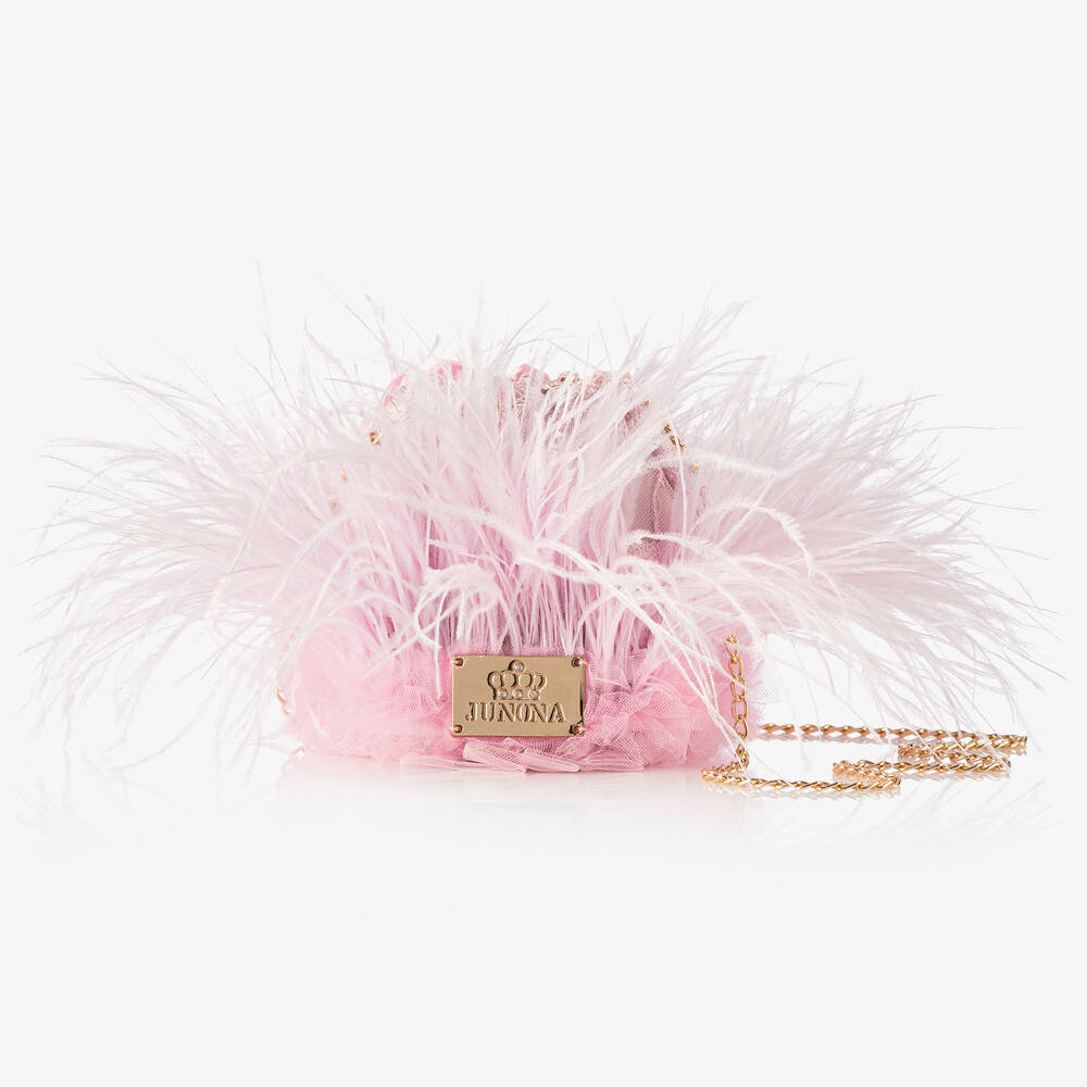 Junona-Girls Pink Feather Drawstring Bag (12cm) | Childrensalon Outlet
