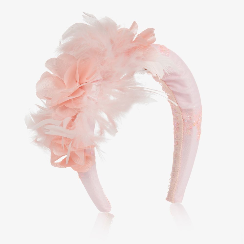 Junona - Girls Pink Feather Hairband | Childrensalon