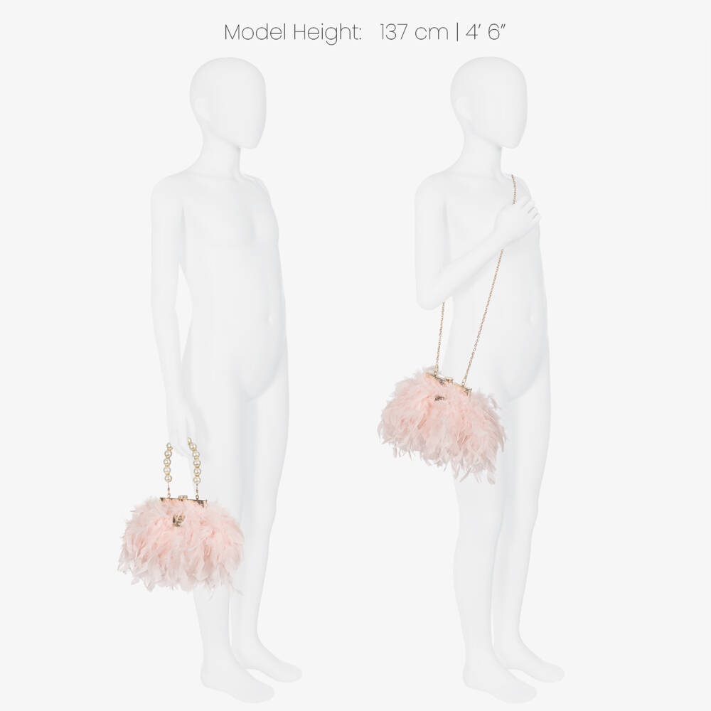 Junona-Girls Pink Feather Handbag with Faux Pearl Handle (20cm) | Childrensalon Outlet