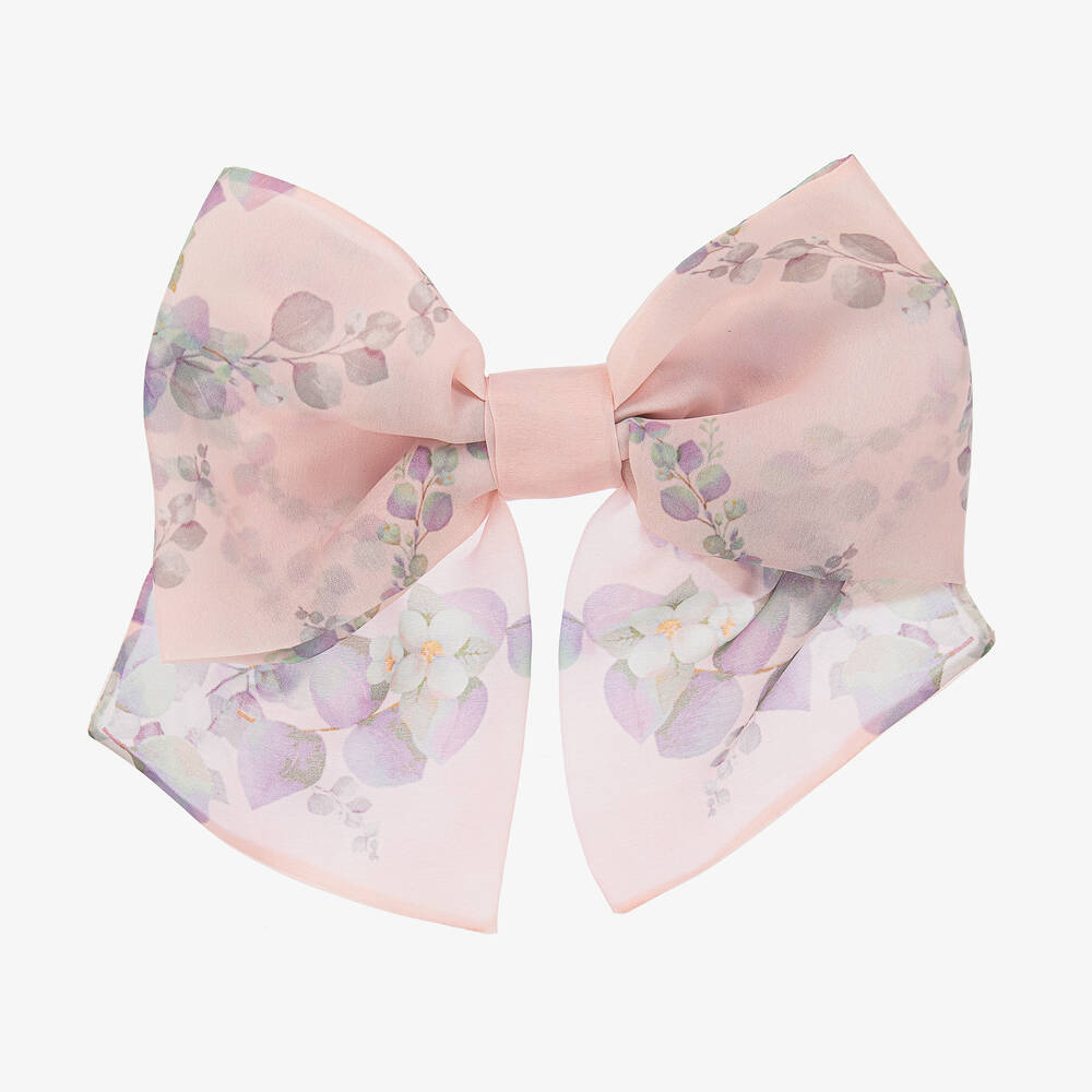 Junona - Girls Pink Floral Bow Hair Clip (22cm) | Childrensalon