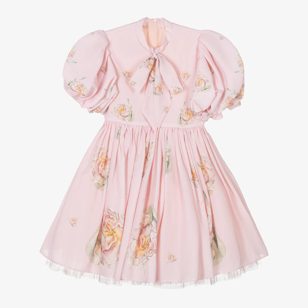 Junona-Girls Pink Floral Crêpe Dress | Childrensalon Outlet