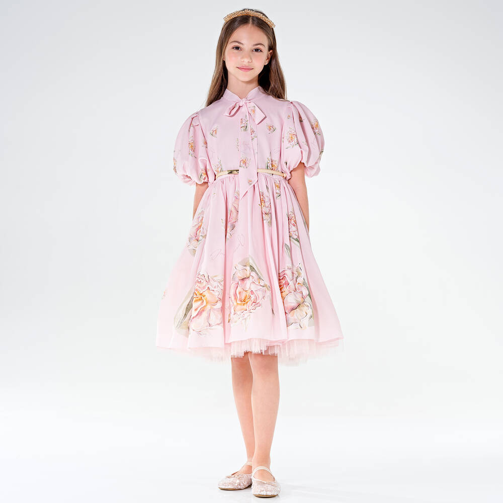 Junona-Girls Pink Floral Crêpe Dress | Childrensalon Outlet