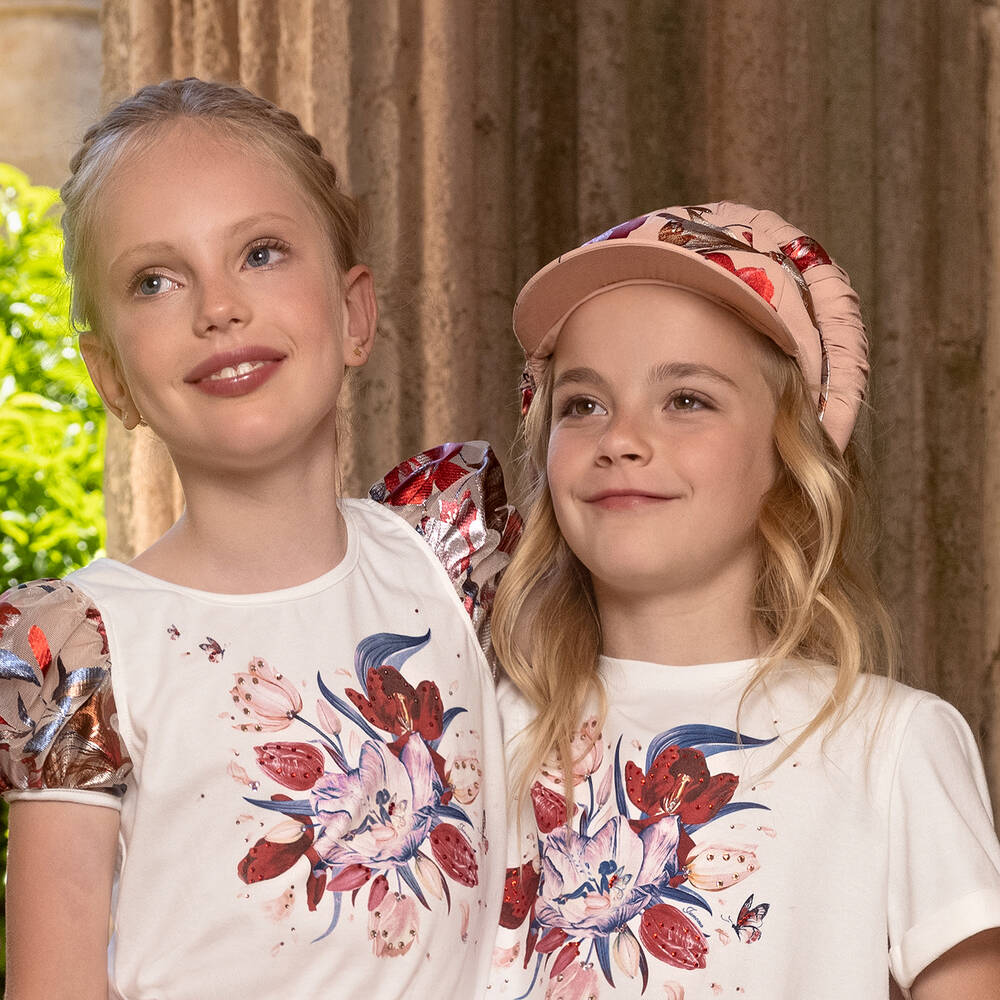 Junona-Girls Pink Floral Half-Cap Hairband | Childrensalon Outlet