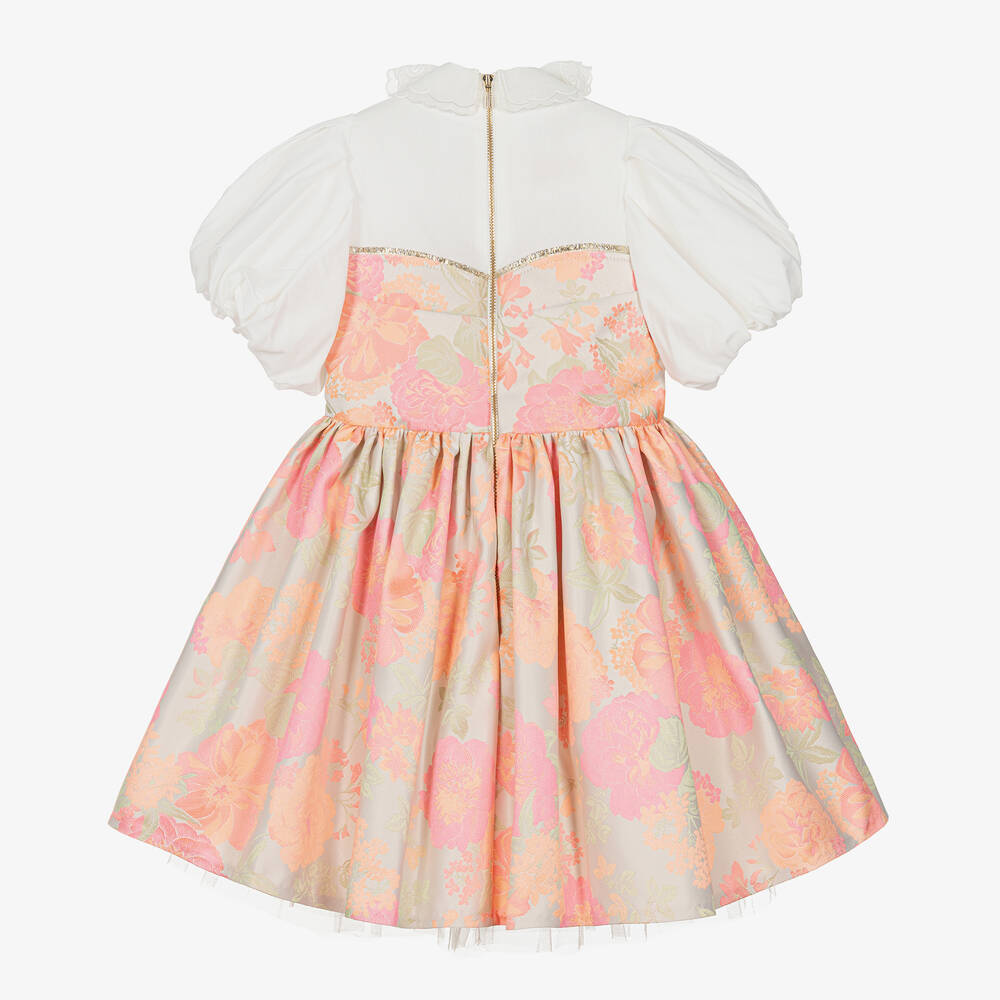 Junona-فستان قطن وجاكارد لون زهري بطبعة ورود | Childrensalon Outlet