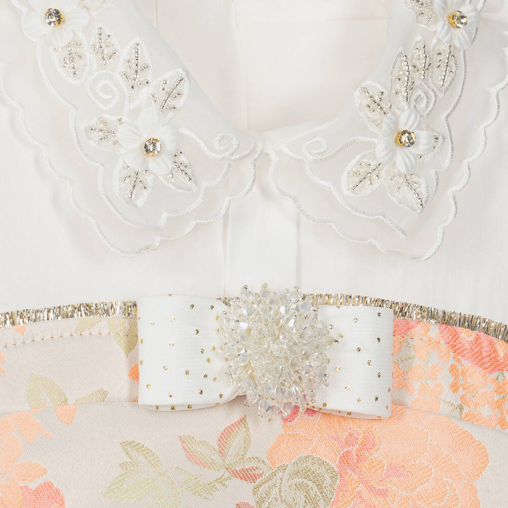 Junona-فستان قطن وجاكارد لون زهري بطبعة ورود | Childrensalon Outlet