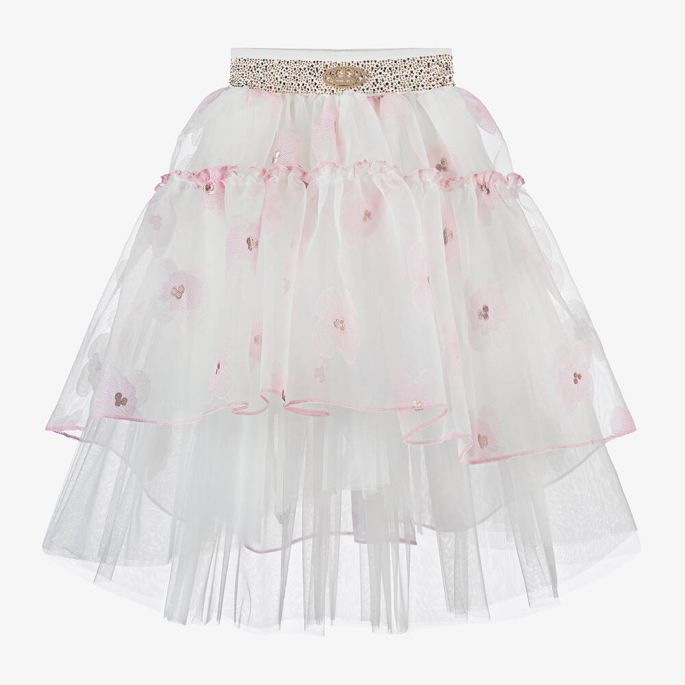 Junona-Girls Pink Floral Organza Skirt | Childrensalon Outlet