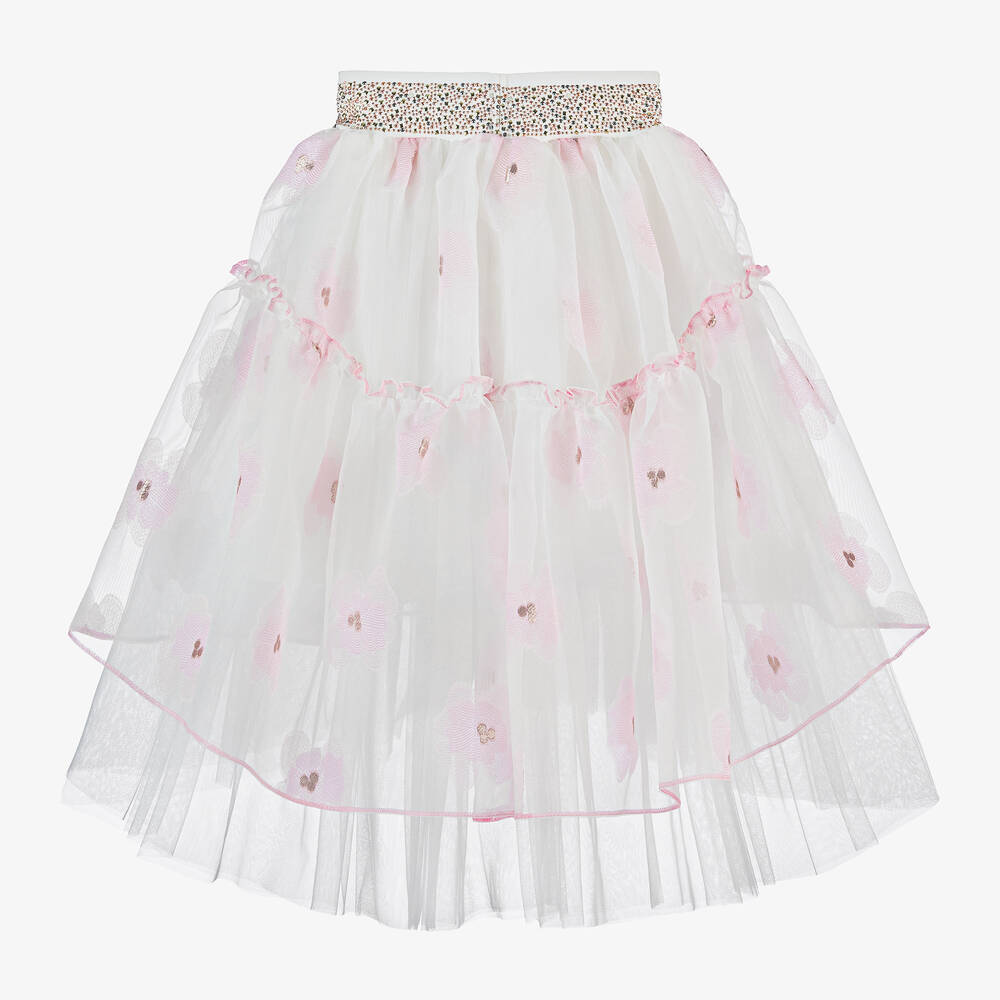 Junona-Girls Pink Floral Organza Skirt | Childrensalon Outlet