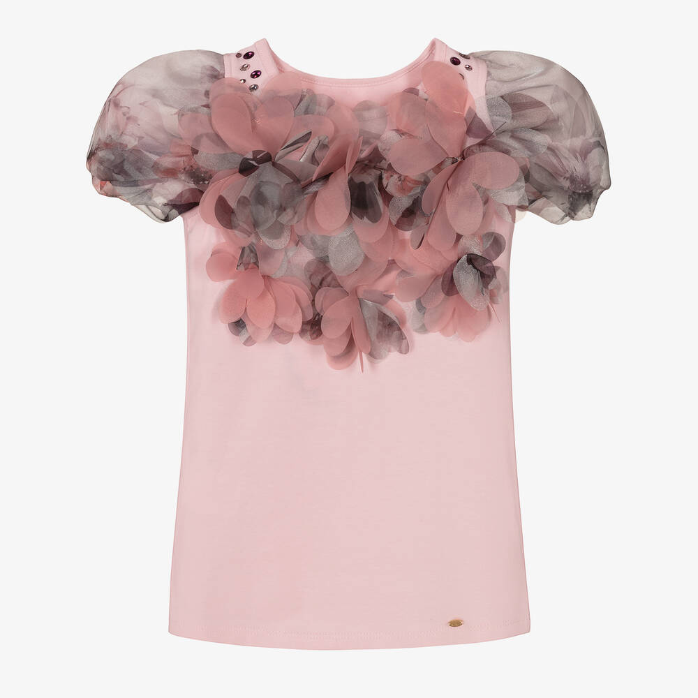 Junona - Girls Pink Floral T-Shirt | Childrensalon