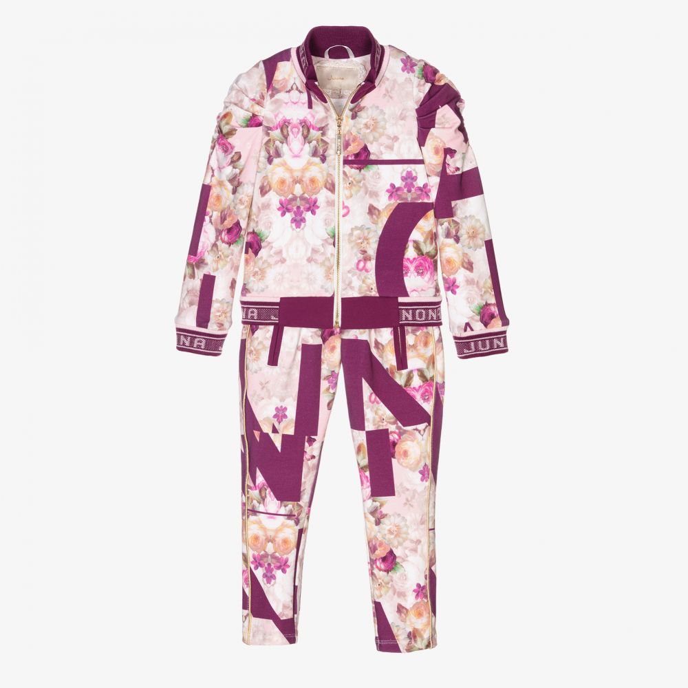 Junona - Girls Pink Floral Tracksuit | Childrensalon