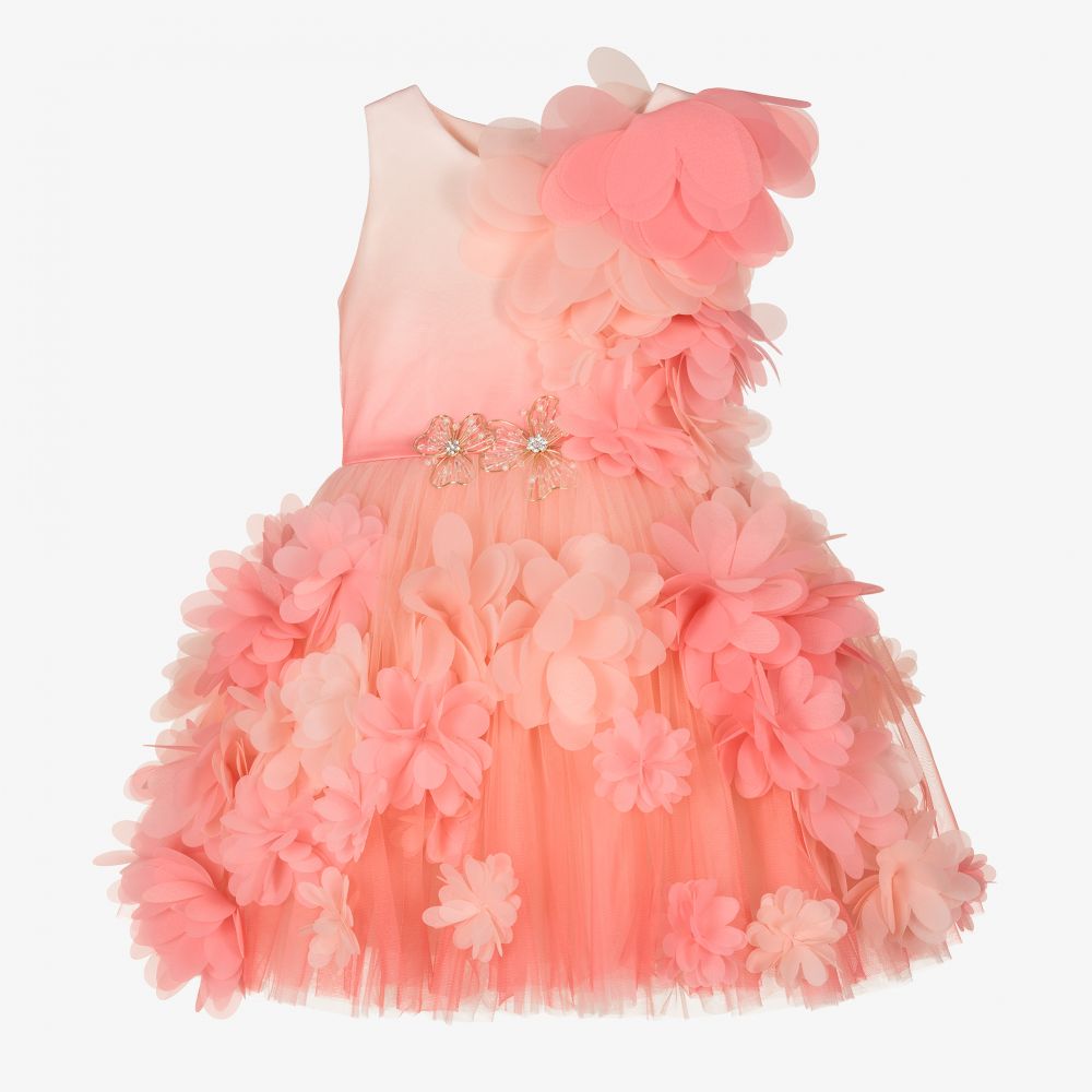 Junona - Girls Pink Floral Tulle Dress | Childrensalon