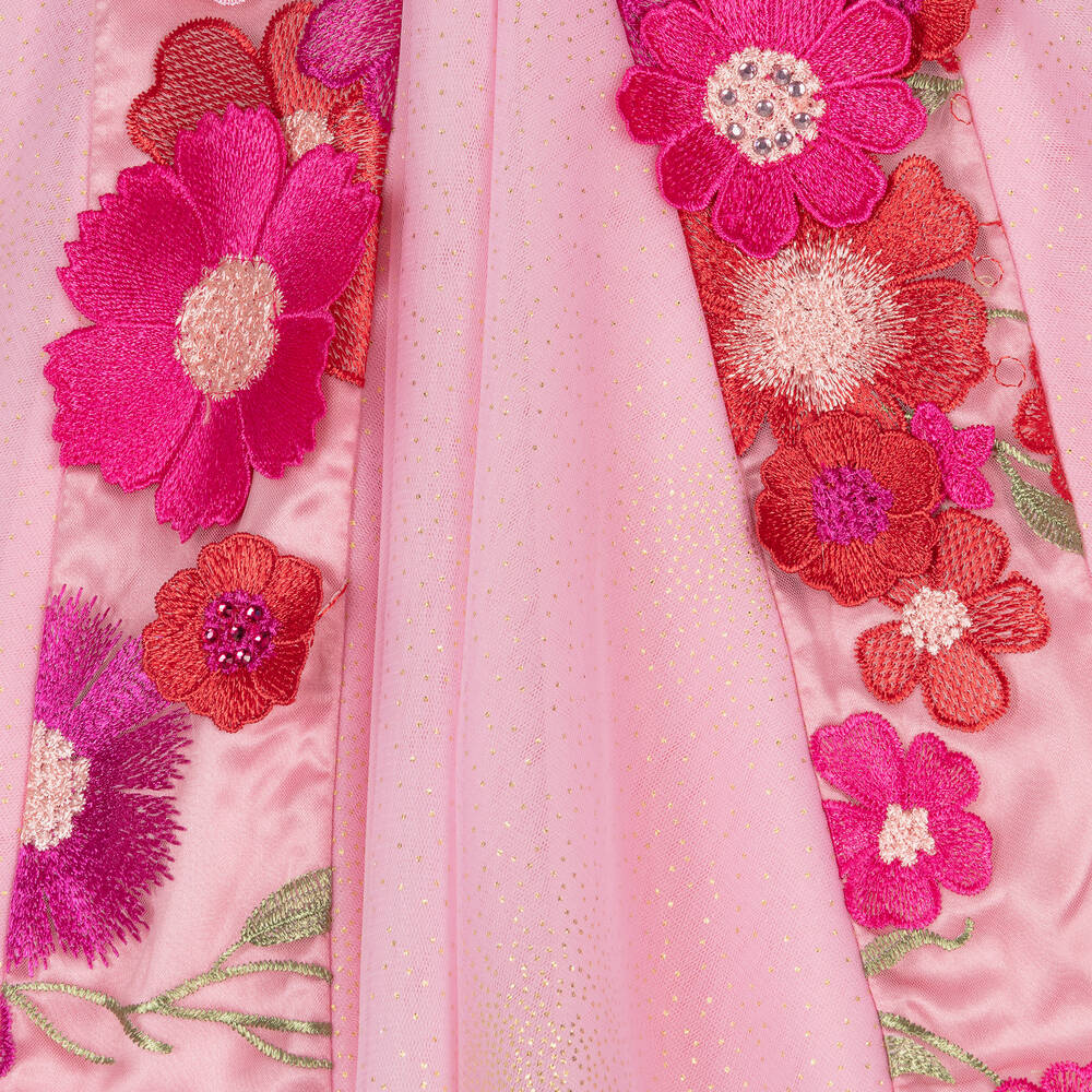 Junona-Girls Pink Floral Tulle Dress | Childrensalon Outlet