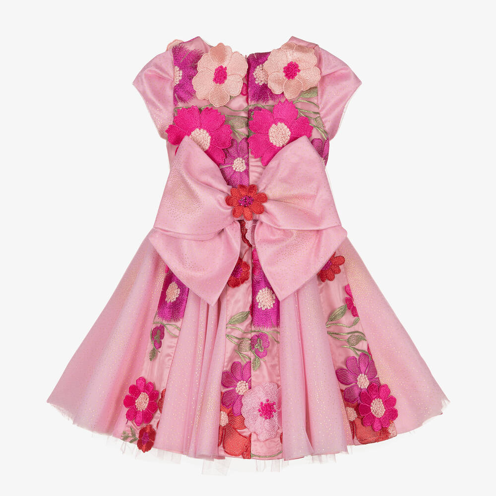 Junona-Girls Pink Floral Tulle Dress | Childrensalon Outlet