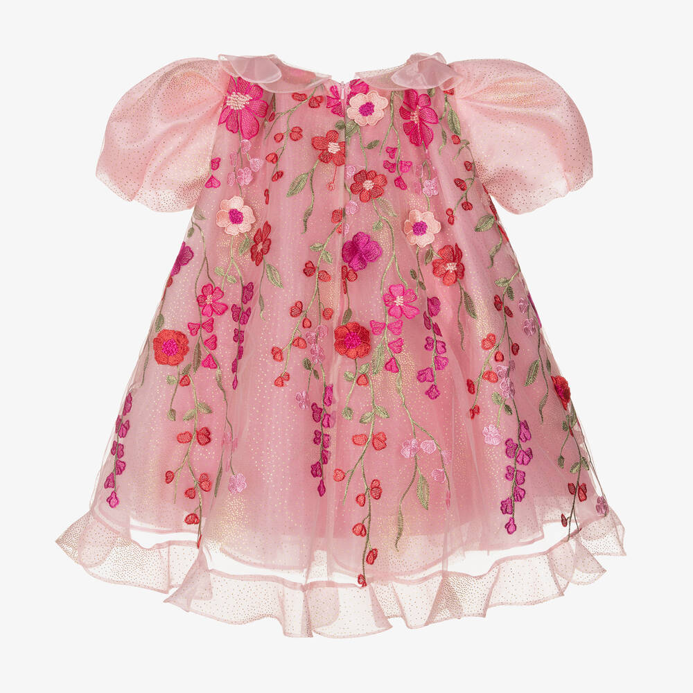 Junona-Girls Pink Floral Tulle Dress | Childrensalon Outlet