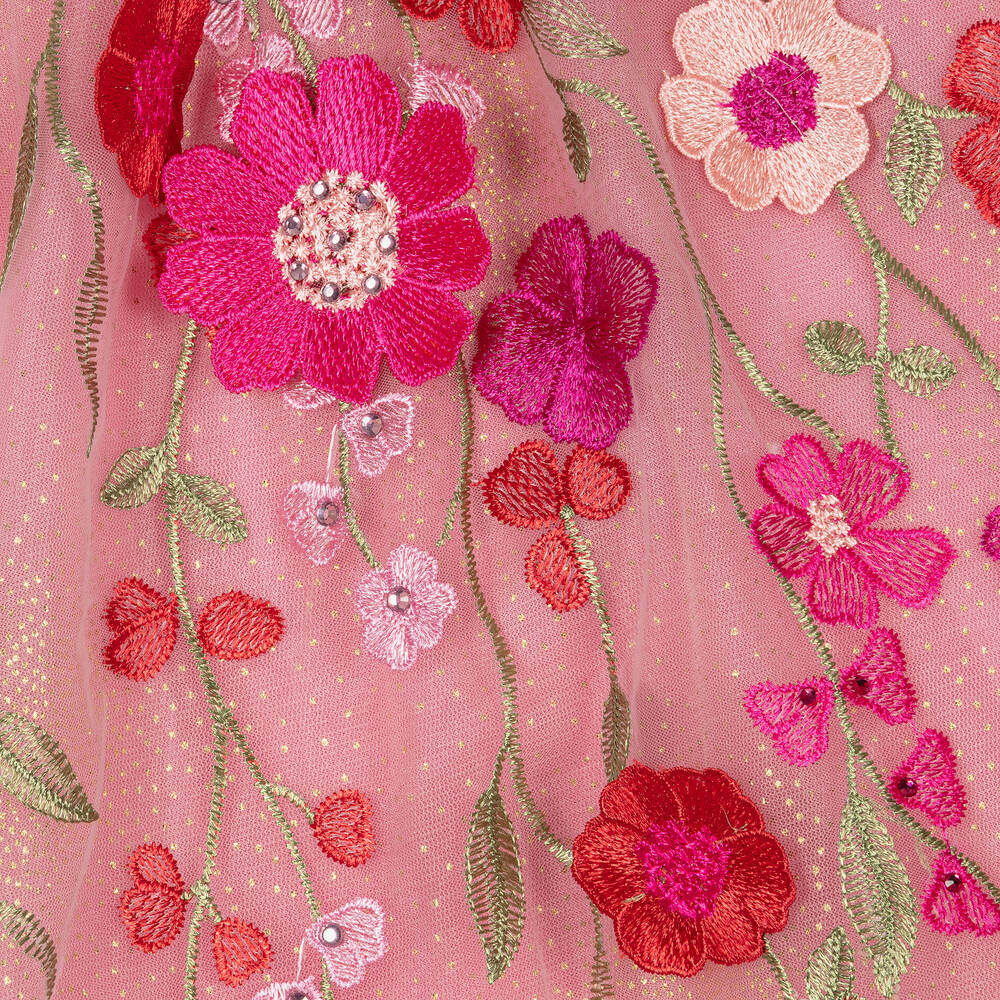 Junona-Girls Pink Floral Tulle Dress | Childrensalon Outlet