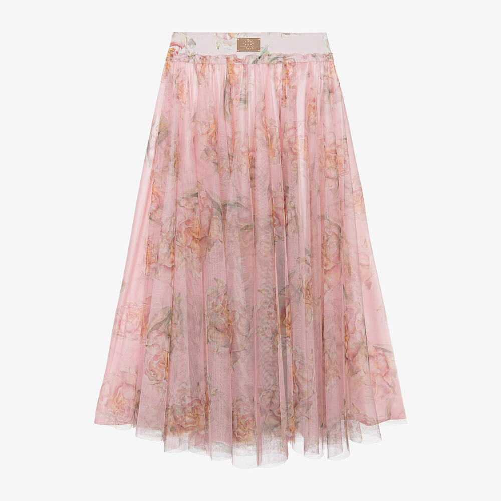 Junona-Розовая юбка макси из тюля с цветами | Childrensalon Outlet