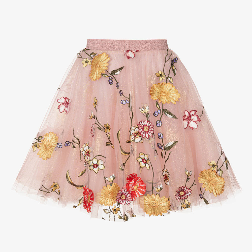 Junona Girls Pink Floral Tulle Skirt Childrensalon Outlet