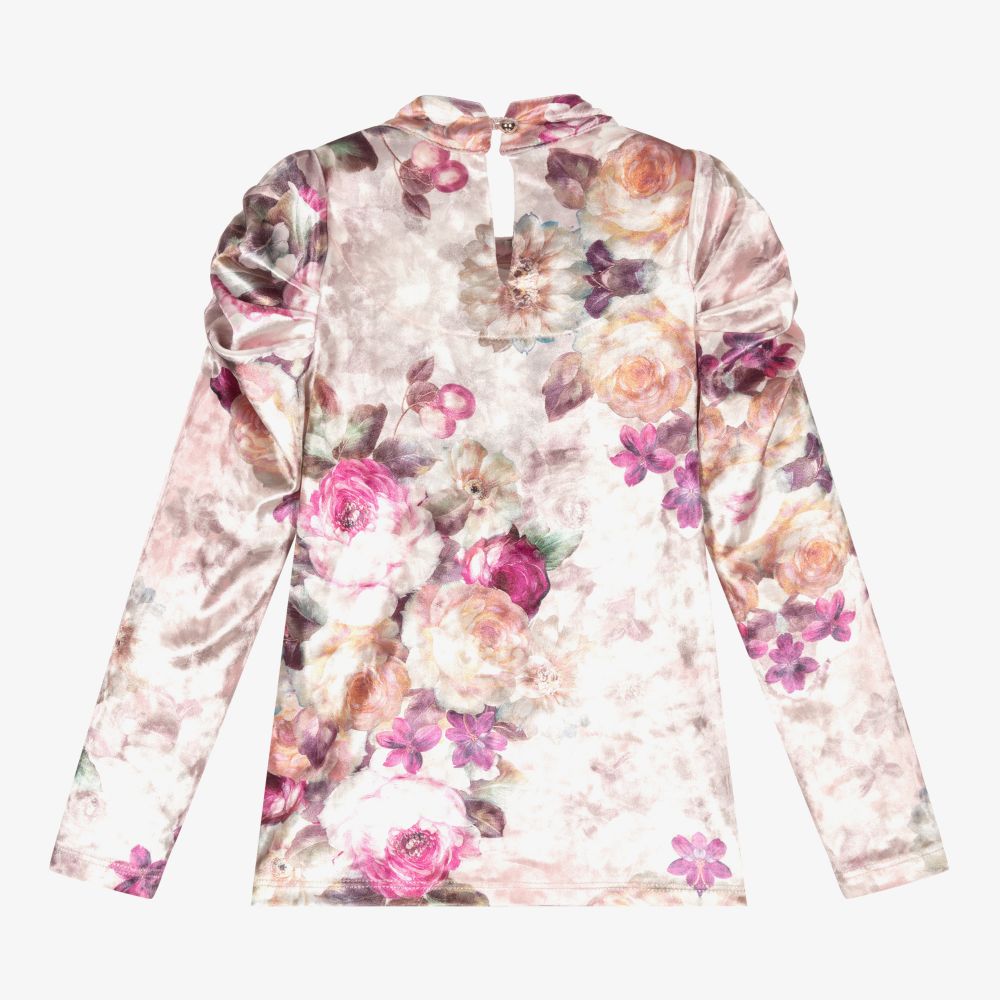 Junona-توب قطيفة لون زهري بطبعة ورود للبنات | Childrensalon Outlet