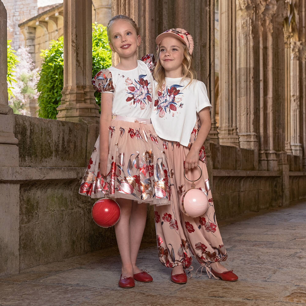 Junona-Розовая юбка из тюля с цветами | Childrensalon Outlet