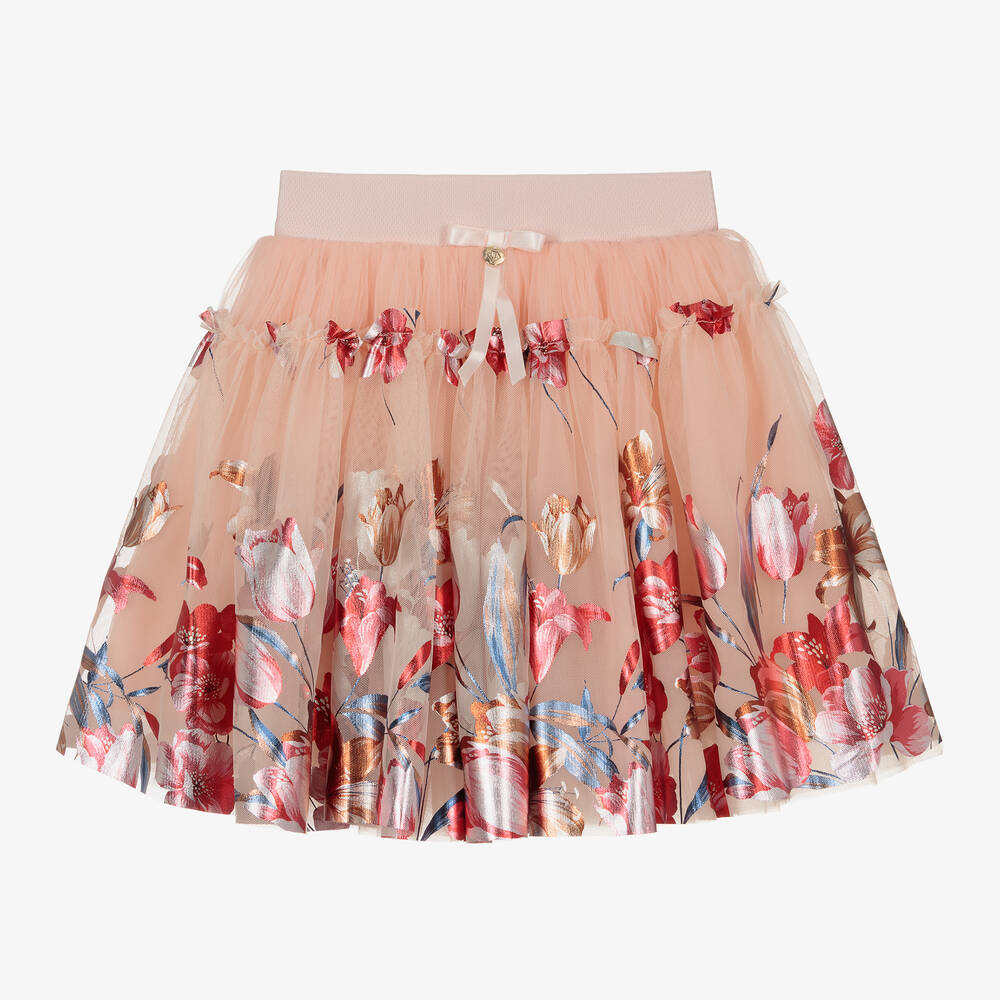 Junona - Jupe rose en tulle à fleurs fille | Childrensalon