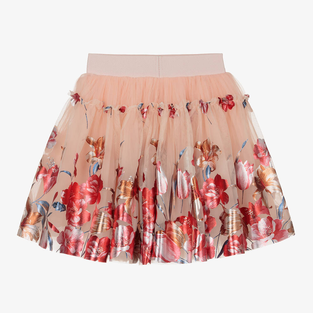 Junona-Розовая юбка из тюля с цветами | Childrensalon Outlet