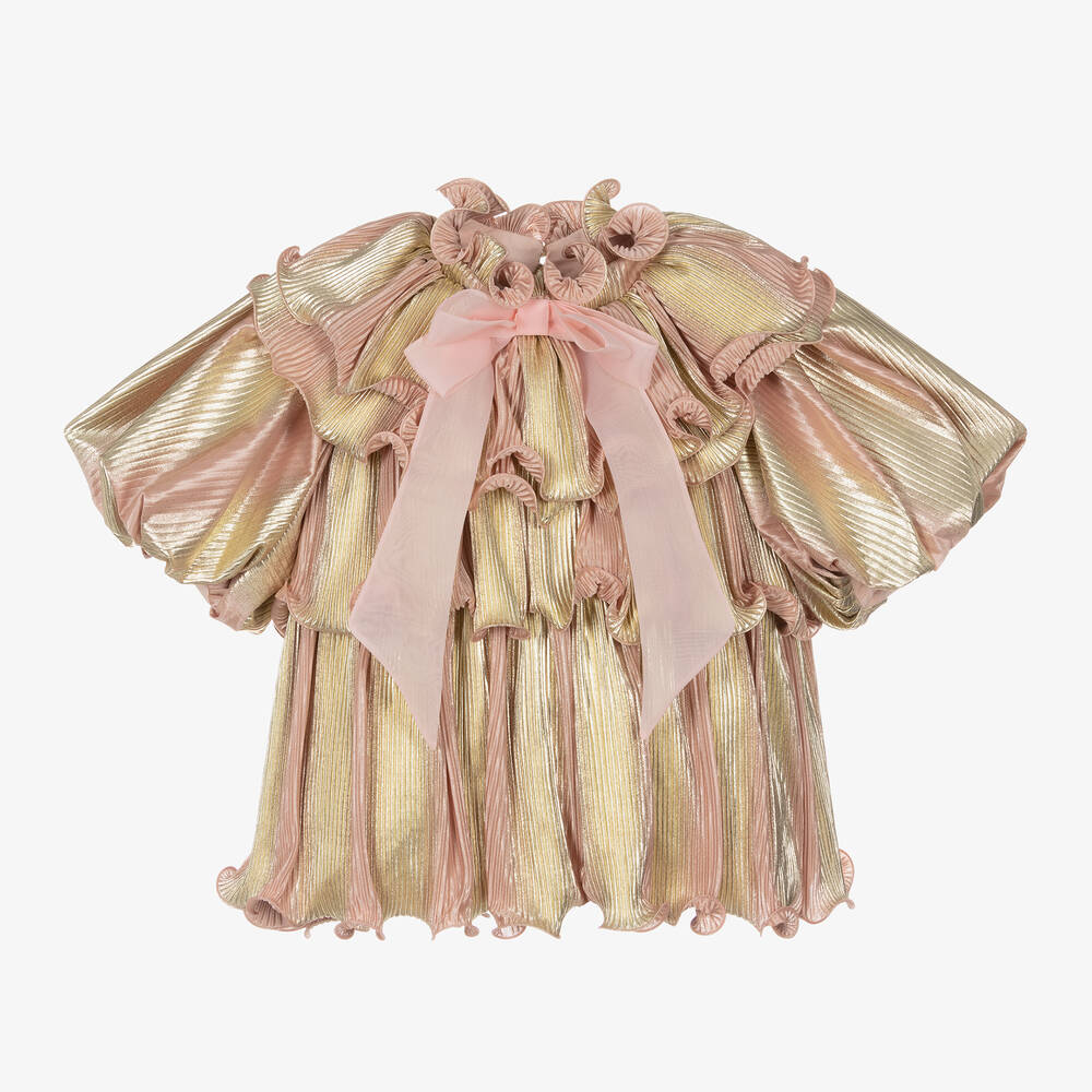 Junona-Girls Pink & Gold Pleated Blouse | Childrensalon Outlet