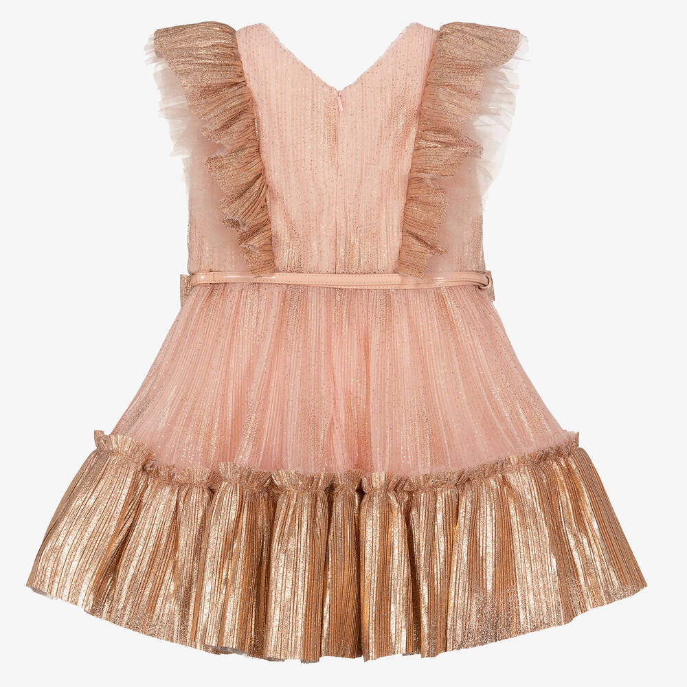 Junona-فستان تول بكسرات لون زهري وذهبي | Childrensalon Outlet